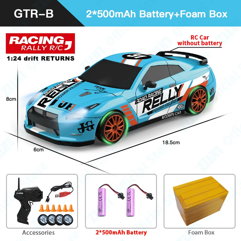 2.4G RC CAR with LED Light 4WD Remote Control Drift Cars Professional Racing Toys GTR Model AE86 for Children Christmas Gifts