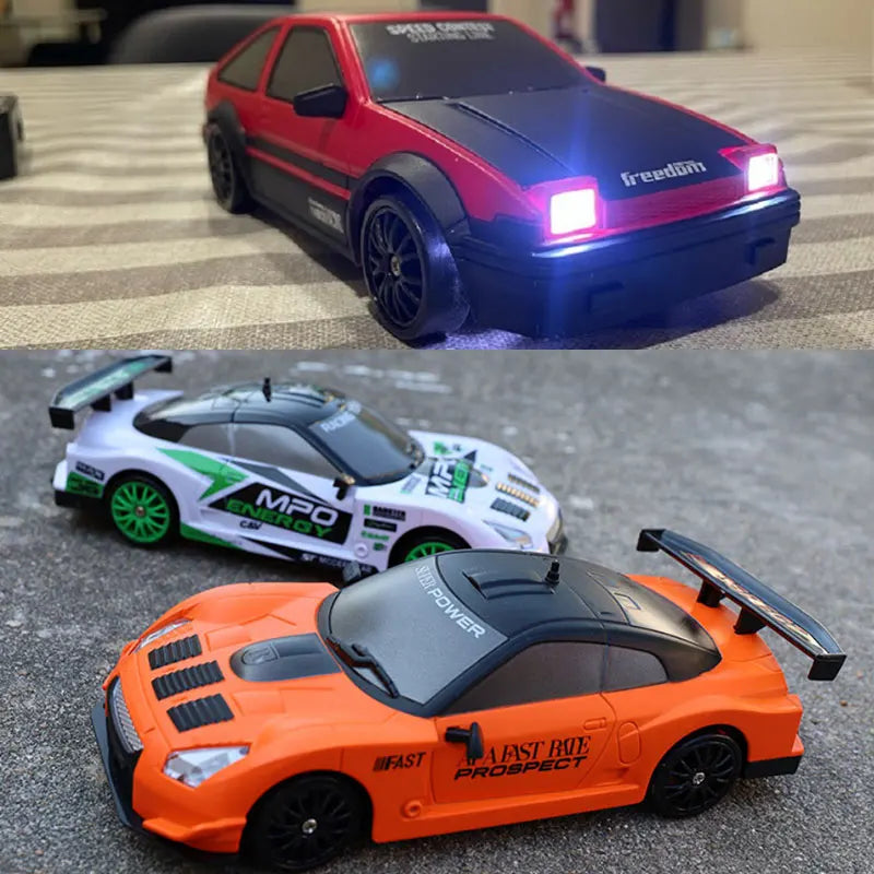 2.4G RC CAR with LED Light 4WD Remote Control Drift Cars Professional Racing Toys GTR Model AE86 for Children Christmas Gifts