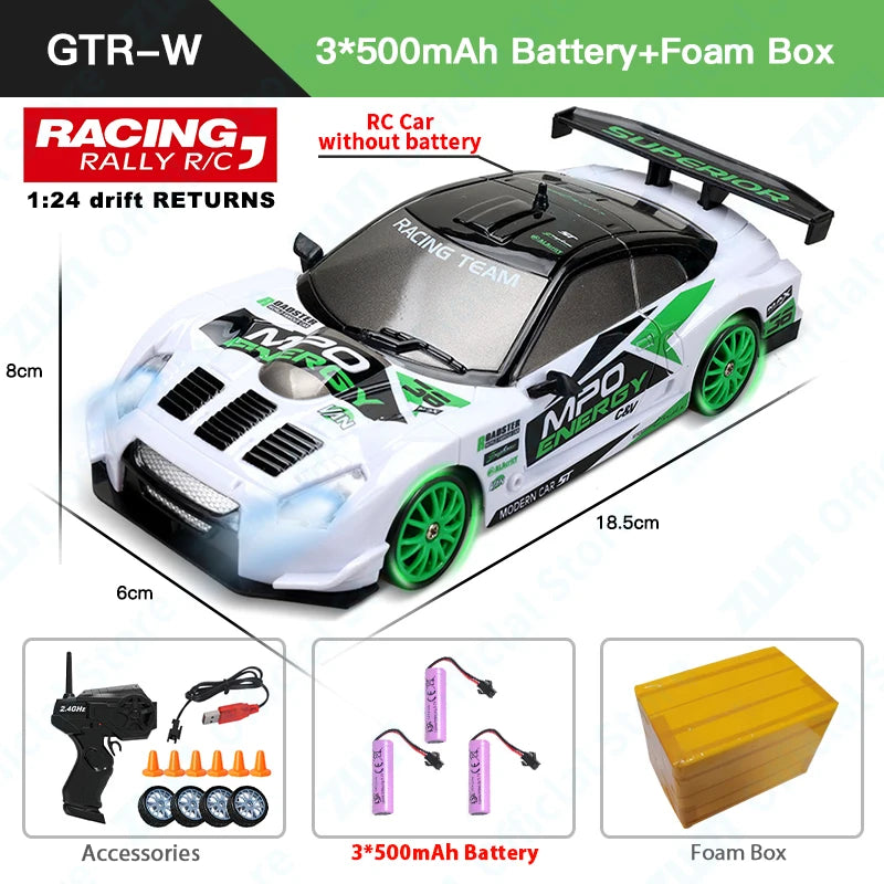 2.4G RC CAR with LED Light 4WD Remote Control Drift Cars Professional Racing Toys GTR Model AE86 for Children Christmas Gifts