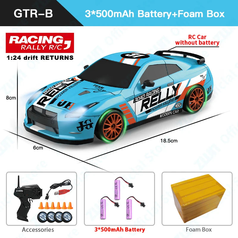 2.4G RC CAR with LED Light 4WD Remote Control Drift Cars Professional Racing Toys GTR Model AE86 for Children Christmas Gifts