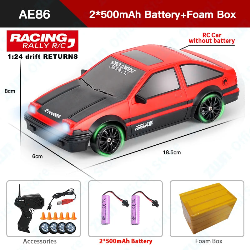 2.4G RC CAR with LED Light 4WD Remote Control Drift Cars Professional Racing Toys GTR Model AE86 for Children Christmas Gifts